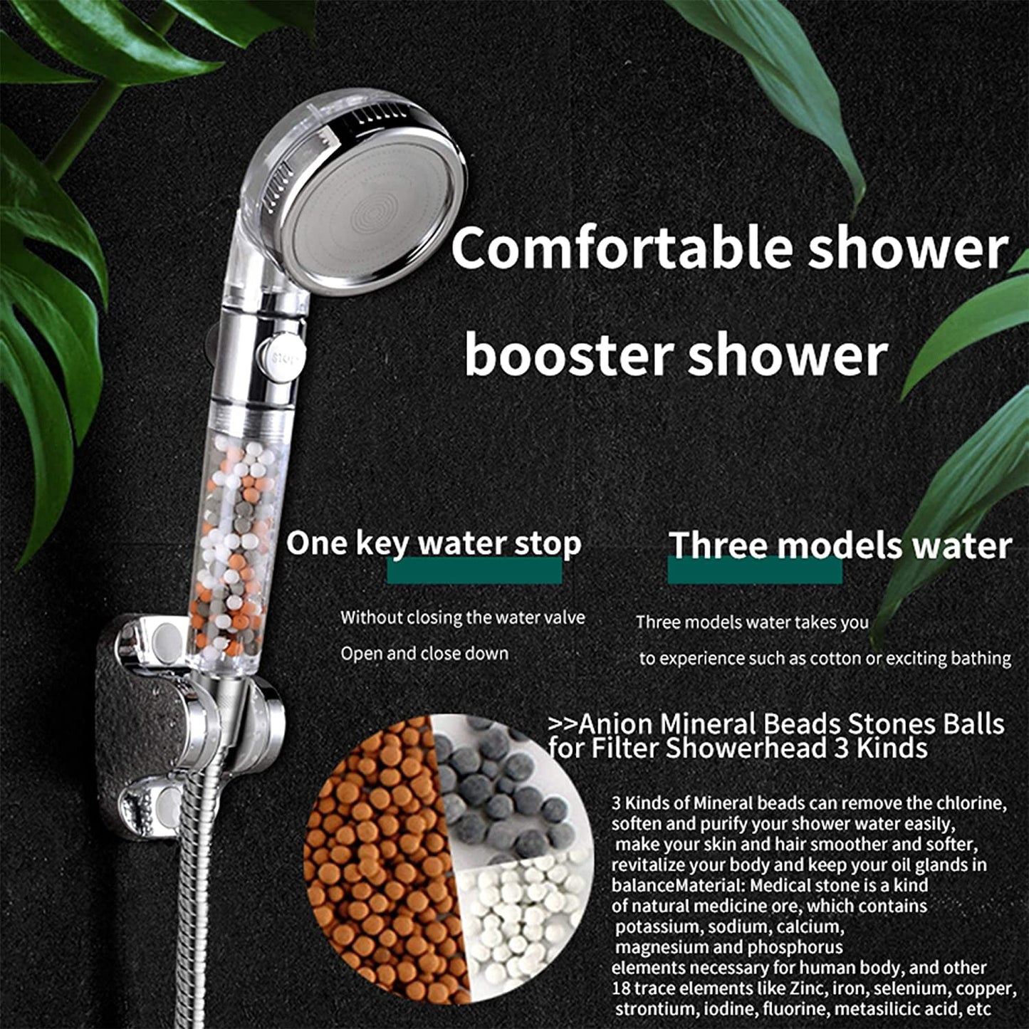 High Pressure Mineral Shower Head with On/Off Switch