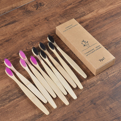 10PCS Eco-friendly Colorful Natural Soft Bristle Bamboo Toothbrushes