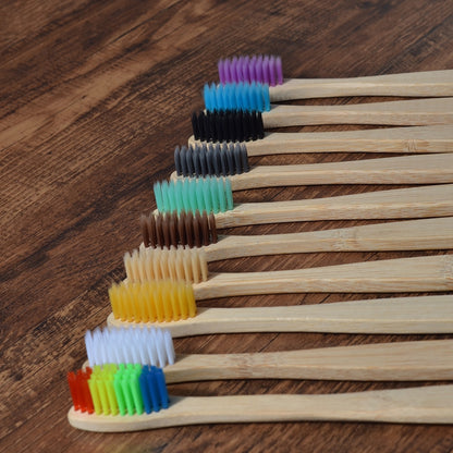 10PCS Eco-friendly Colorful Natural Soft Bristle Bamboo Toothbrushes