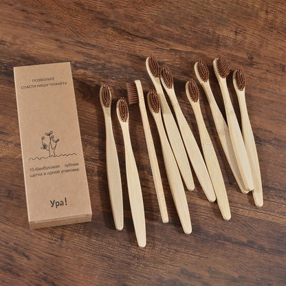 10PCS Eco-friendly Colorful Natural Soft Bristle Bamboo Toothbrushes