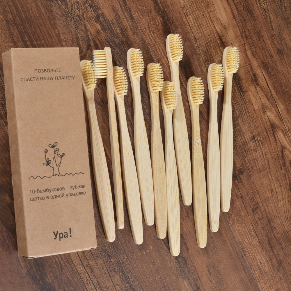 10PCS Eco-friendly Colorful Natural Soft Bristle Bamboo Toothbrushes