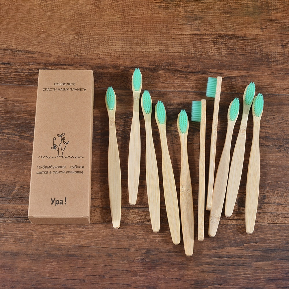 10PCS Eco-friendly Colorful Natural Soft Bristle Bamboo Toothbrushes