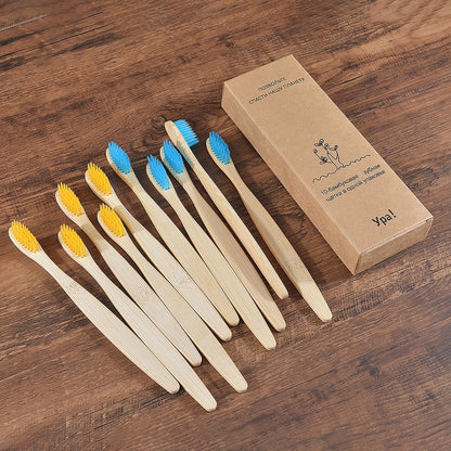 10PCS Eco-friendly Colorful Natural Soft Bristle Bamboo Toothbrushes