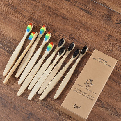 10PCS Eco-friendly Colorful Natural Soft Bristle Bamboo Toothbrushes