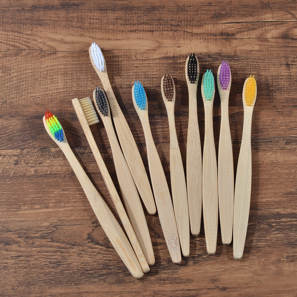 10PCS Eco-friendly Colorful Natural Soft Bristle Bamboo Toothbrushes