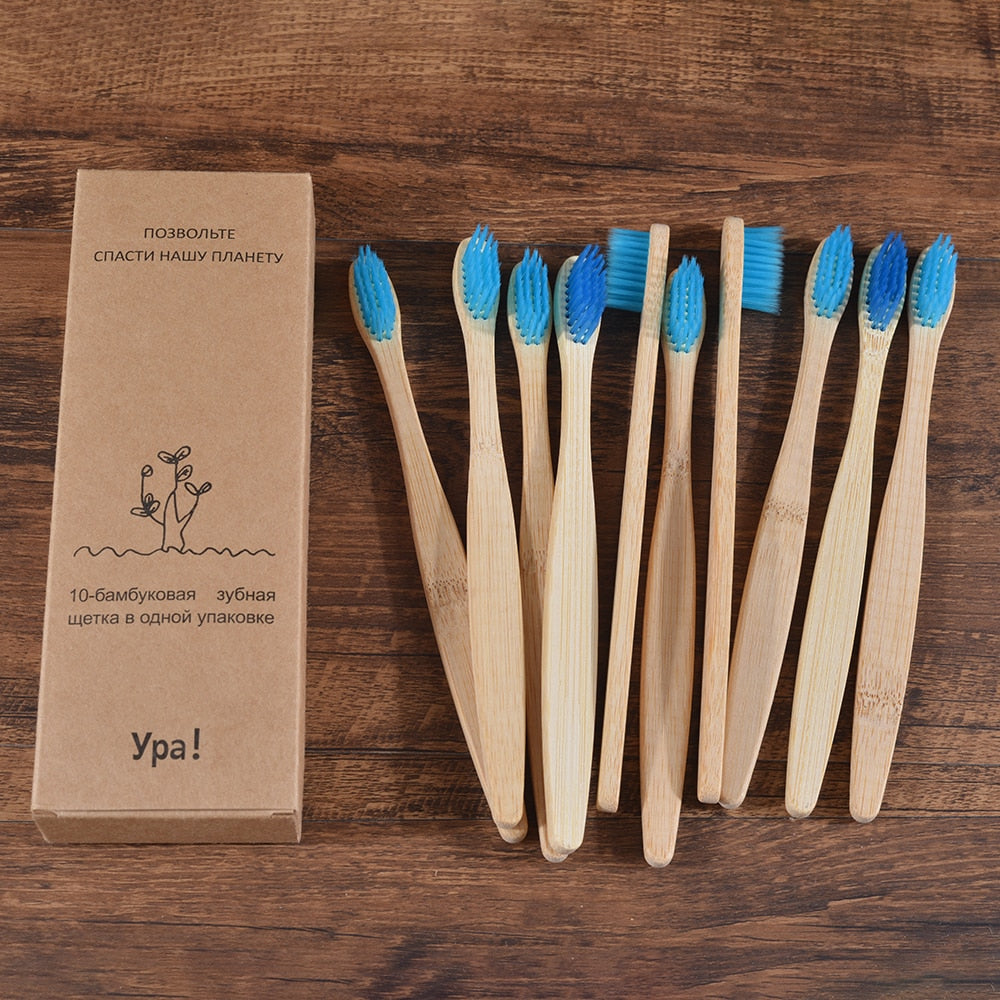 10PCS Eco-friendly Colorful Natural Soft Bristle Bamboo Toothbrushes