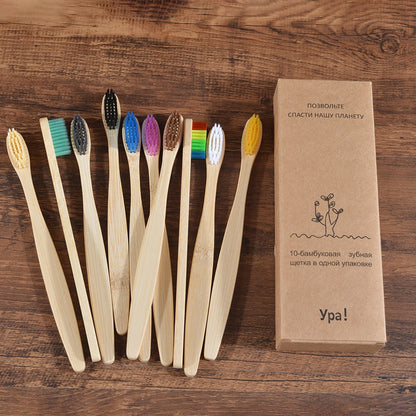 10PCS Eco-friendly Colorful Natural Soft Bristle Bamboo Toothbrushes