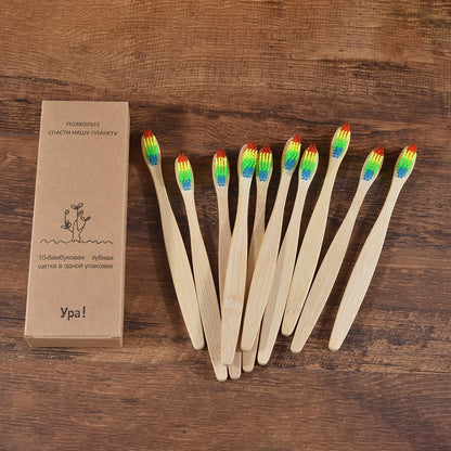 10PCS Eco-friendly Colorful Natural Soft Bristle Bamboo Toothbrushes