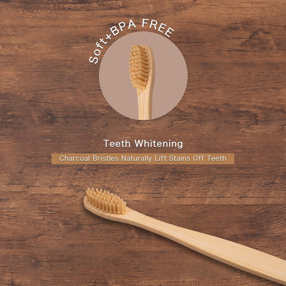 10PCS Eco-friendly Colorful Natural Soft Bristle Bamboo Toothbrushes