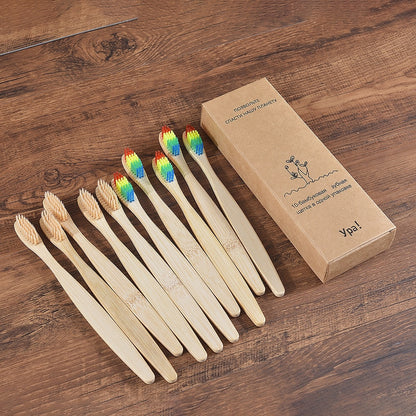 10PCS Eco-friendly Colorful Natural Soft Bristle Bamboo Toothbrushes