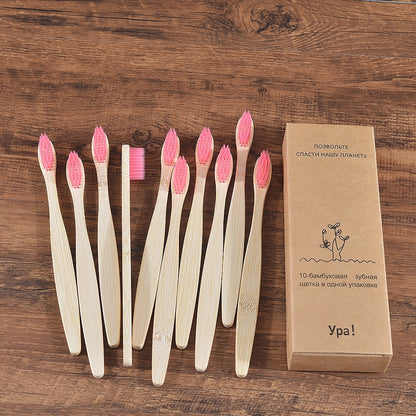 10PCS Eco-friendly Colorful Natural Soft Bristle Bamboo Toothbrushes