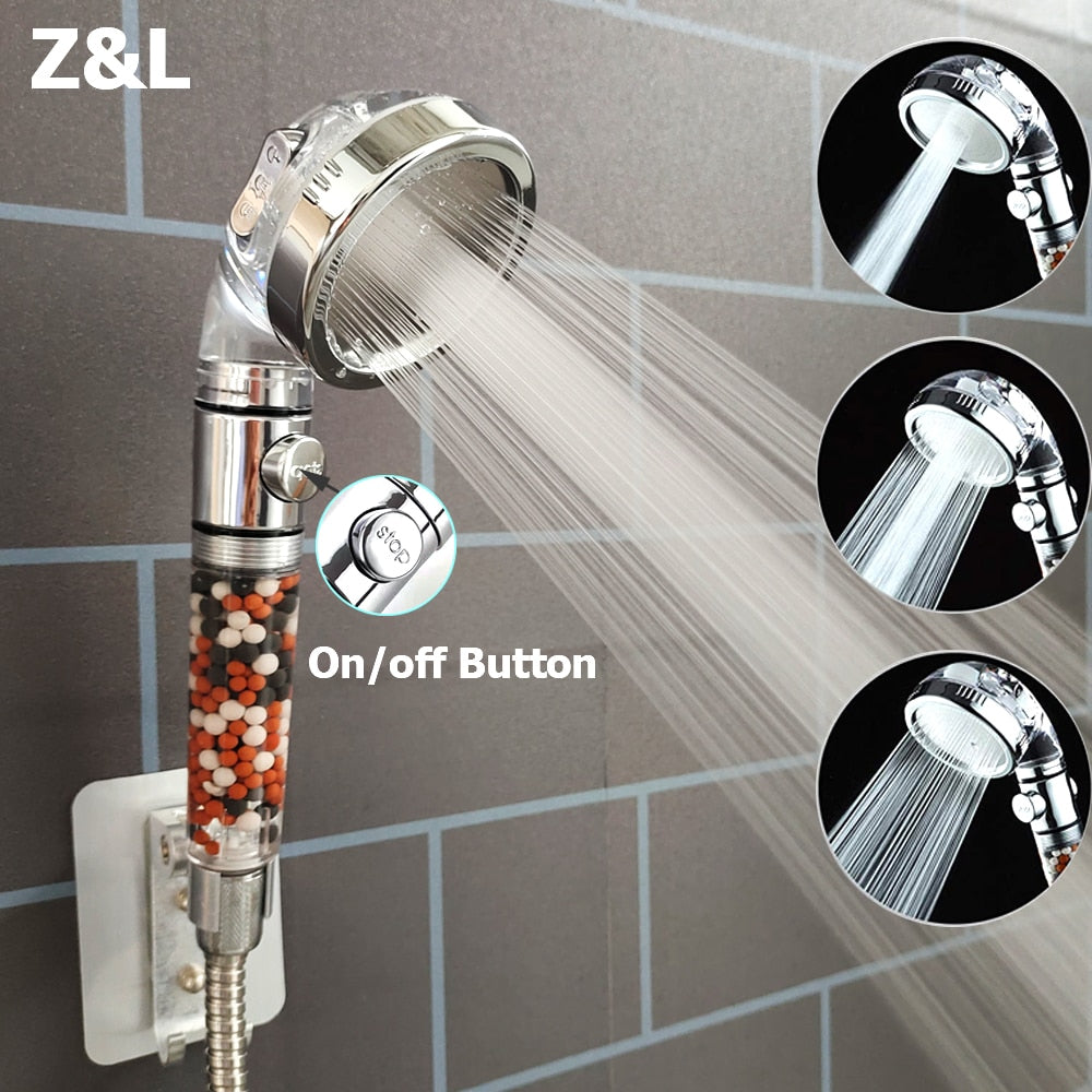 High Pressure Mineral Shower Head with On/Off Switch